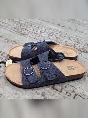 New With Tags Stone River Dark Grey Double Buckle Slide Sandals Wens Size 8